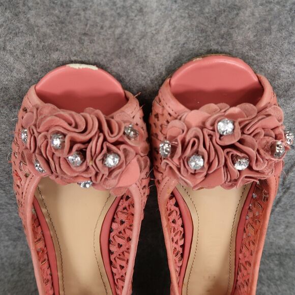 Report Shoes Womens 7 Flats Slip On Woven Peep Toe Ruffle Embellished Fashion - Picture 8 of 16